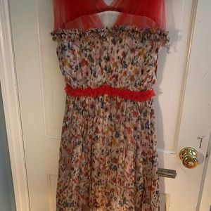Rodart Pink Floral Silk and Tulle Dress Size 2